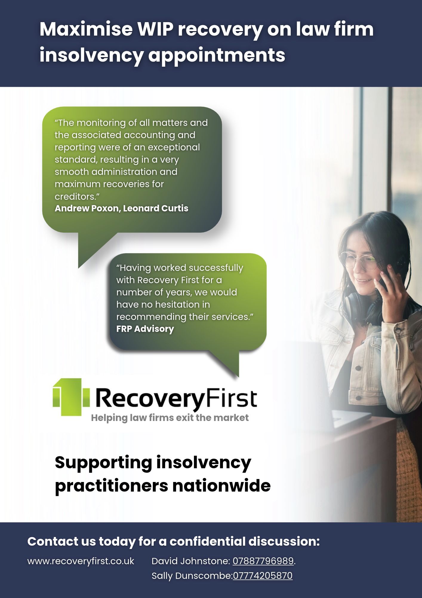 Recovery First print advert promoting support for insolvency practitioners